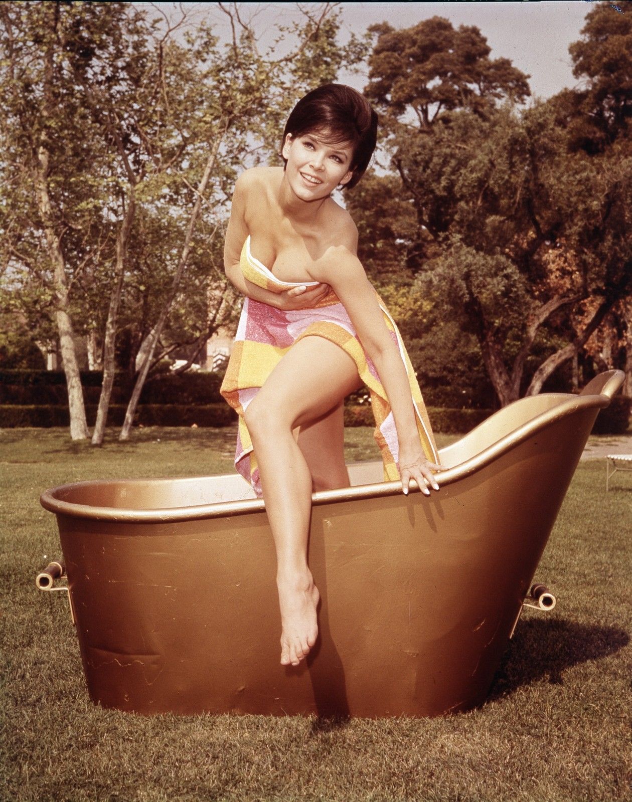 Yvonne Craig out of a outside bath - Beach Party Movies